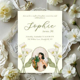 Vintage Floral Birthday Invitation with Photo