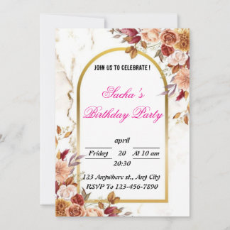 Vintage Floral Birthday Party Invitation 