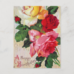 Vintage Floral Birthday Postcard