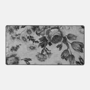 Vintage floral, black and white flowers desk mat