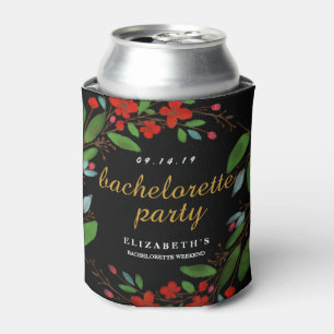 Vintage Floral Black Bachelorette Party Can Cooler