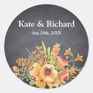 Vintage Floral Black Chalkboard Wedding Classic Round Sticker