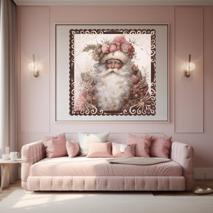 Vintage Floral Black Santa Illustration: Flowers Poster