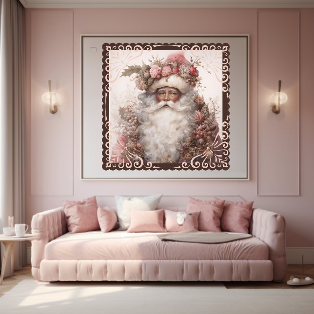 Vintage Floral Black Santa Illustration: Flowers Poster (Creator Uploaded)