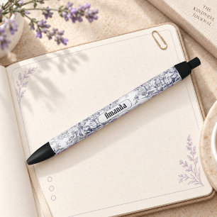 Vintage floral black toile de jouy monogram ink pen