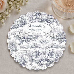 Vintage floral black toile de jouy monogram paper coaster
