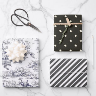 Vintage floral black toile de jouy monogram wrapping paper sheet