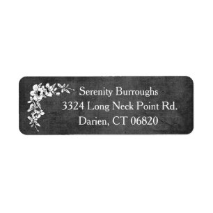 Vintage Floral Black & White Chalkboard Flower Return Address Label