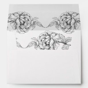 Vintage Floral Black White Wedding Envelope