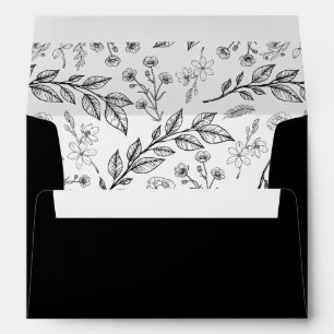 Vintage Floral Black White Wedding Envelope
