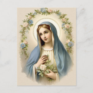 Vintage Floral Blessed Mother Mary Catholic Postcard