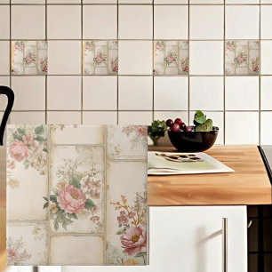 Vintage Floral Blocks Ceramic Tile