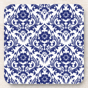 Vintage Floral Blue And White Damask Flower Coaster