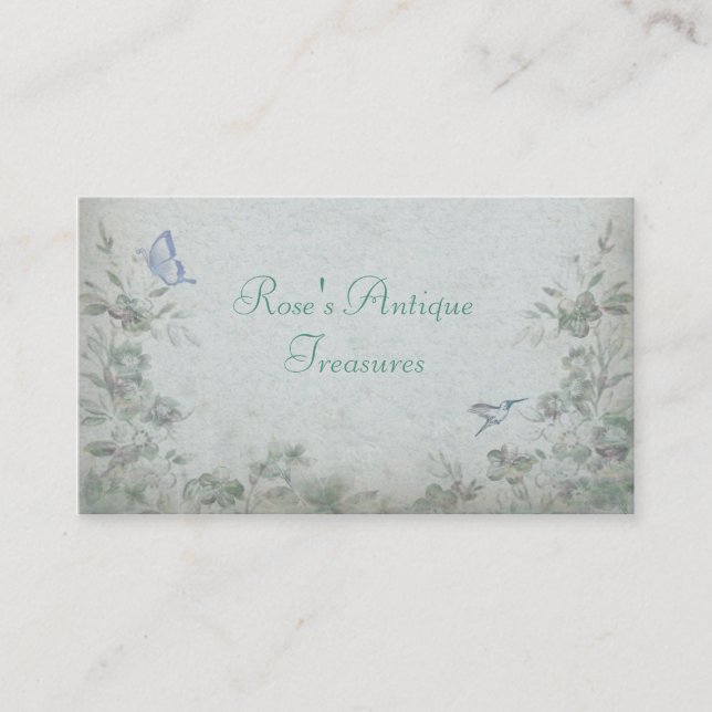 Vintage Floral Blue Antique Shop Business Card (Front)