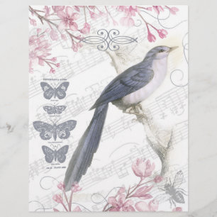 Vintage Floral Blue Bird Scrapbook Paper