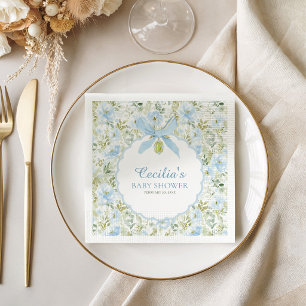 Vintage Floral Blue Bow Boy Baby Shower Napkin