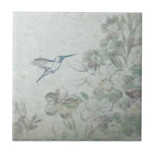 Vintage Floral Blue Ceramic Tile