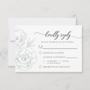 Vintage Floral Blue Grey Modern Wedding Meal RSVP Card