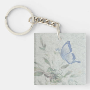 Vintage Floral Blue Key Ring