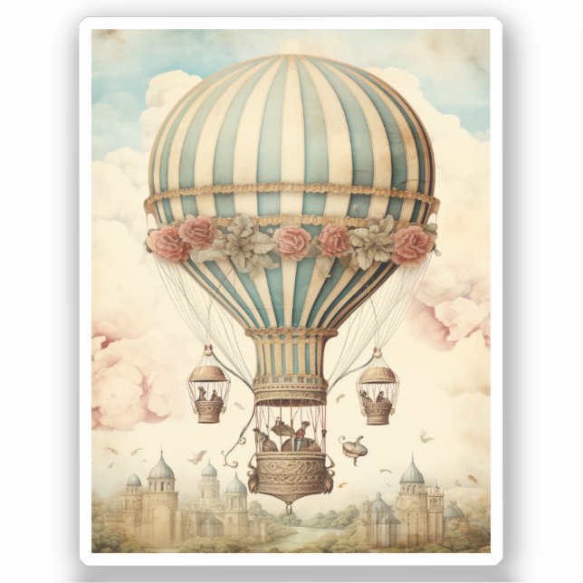 Vintage Floral Blue Stripe  Hot Air Balloon (Front)