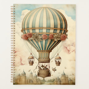Vintage Floral Blue Stripe  Hot Air Balloon Planner