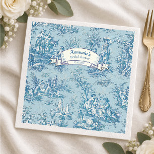 Vintage floral blue teal toile de jouy napkin
