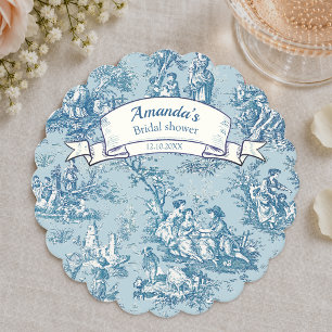 Vintage floral blue teal toile de jouy paper coaster