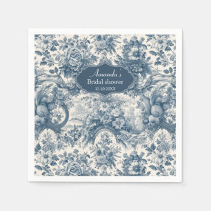 Vintage floral Blue toile de jouy bridal shower  Napkin