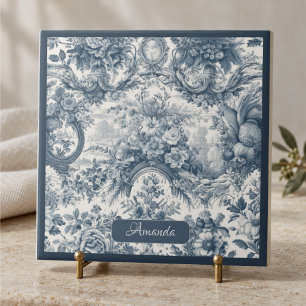 Vintage floral Blue toile de jouy monogram Ceramic Tile