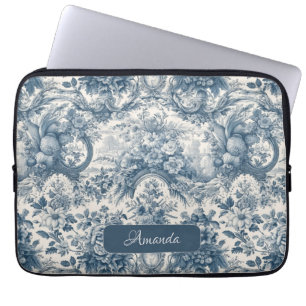 Vintage floral Blue toile de jouy monogram Laptop Sleeve