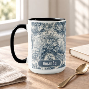 Vintage floral Blue toile de jouy monogram Mug