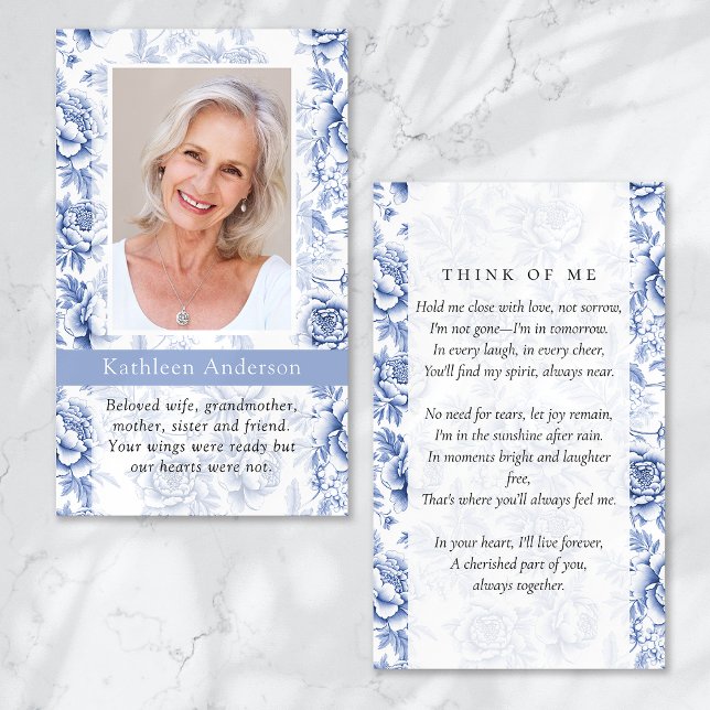 Vintage Floral Blue Toile Memorial Card (Creator Uploaded)