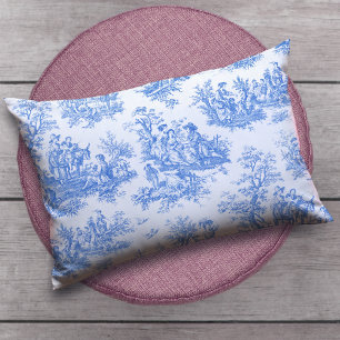 Vintage floral blue turquoise toile jouy lumbar cushion