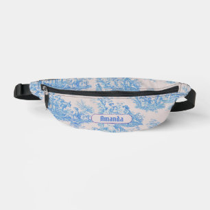 Vintage floral blue turquoise toile jouy monogram bum bags