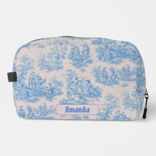 Vintage floral blue turquoise toile jouy monogram dopp kit