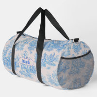 Vintage floral blue turquoise toile jouy monogram