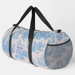 Vintage floral blue turquoise toile jouy monogram duffle bag