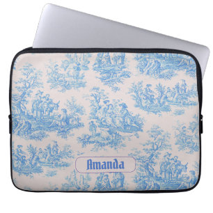 Vintage floral blue turquoise toile jouy monogram laptop sleeve
