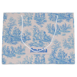 Vintage floral blue turquoise toile jouy monogram large gift bag