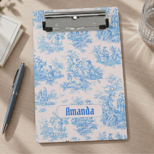 Vintage floral blue turquoise toile jouy monogram mini clipboard