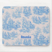 Vintage floral blue turquoise toile jouy monogram