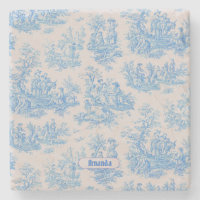 Vintage floral blue turquoise toile jouy monogram