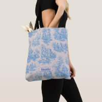 Vintage floral blue turquoise toile jouy monogram