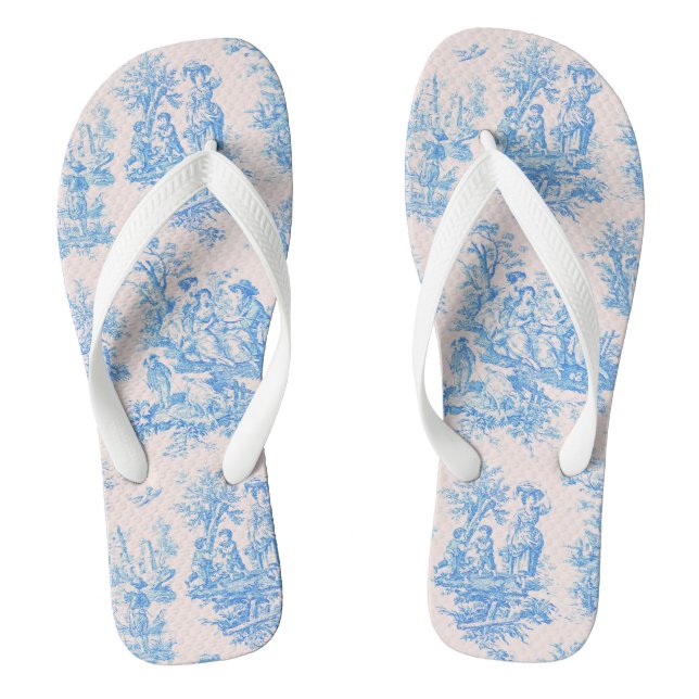 Vintage floral blue turquoise toile jouy thongs (Footbed)