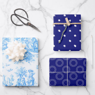 Vintage floral blue turquoise toile jouy wrapping paper sheet