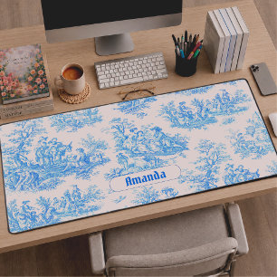 Vintage Floral Blue Turquoise Toile Monogram Desk Mat