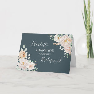 Vintage Floral Blue Wedding Bridesmaid Thank You Card