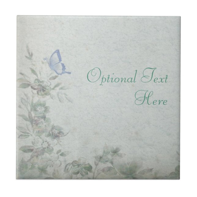 Vintage Floral Blue Wedding Ceramic Tile (Front)