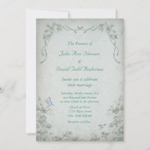 Vintage Floral Blue Wedding Invitation