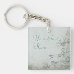 Vintage Floral Blue Wedding Key Ring